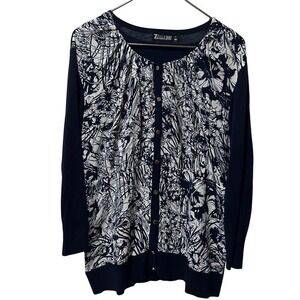 7th Avenue Design Studio New York Company XL Navy Floral Print Cardigan Sweater